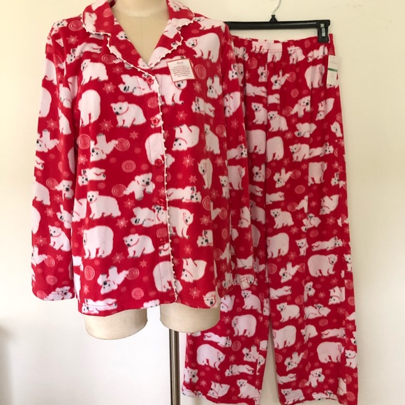 Karen Neuburger Red Fleece Pajamas Set L New NWT - Picture 3 of 8